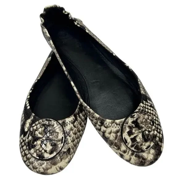 Tory Burch Minnie Travel Ballet Flats, python-embossed leather exterior. Size 9 - Picture 10 of 10